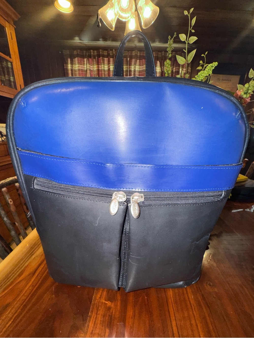 McKlein Black Blue Leather Laptop Backpack Business Travel Organizer Bag